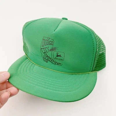 Gorra de camionero de malla John Deere Snapback vintage años 80 Dodge City Implement verde Foto 1 de 4