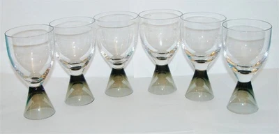 6 Vtg Rosenthal Fortuna 5” Wine Glasses Hollow Smoke Base Crystal Set Fischer - Image 1 of 4