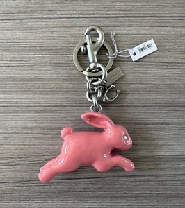 NWT Coach Bunny Rabbit Bag Charm Keychain Fob Silver / Coral Pink CBH21 - Picture 1 of 10