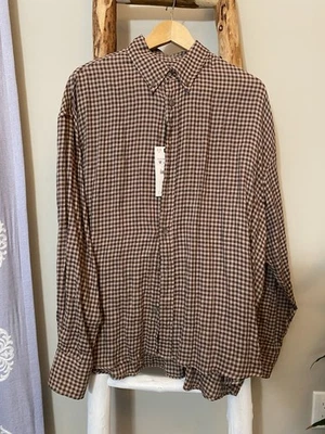 Мужская рубашка Zara с длинным рукавом в клетку текстурированная расслабленный карман на пуговицах коричневая размер M - Изображение 1 из 4