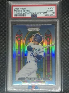 2021 Panini Prizm MOOKIE BETTS #SG-2 BLUE PRIZM Stained Glass PSA 10 GEM MT - Bild 1 von 2