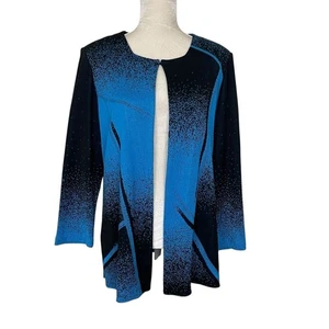 Ming Wang Abstract Acrylic Cardigan Sweater Jacket Women’s Size L Blue Black - Picture 1 of 9