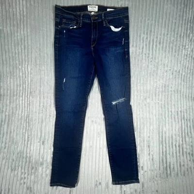Frame Le Skinny de Jeanne Crop Jeans Women's 31x28 Distressed Dark Wash Preppy - Image 1 of 4