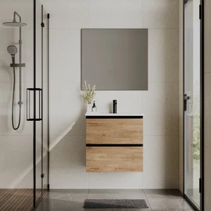 Akiro 600mm Wall Hung Bathroom Vanity Unit with Athena Basin - Walnut - Picture 1 of 6