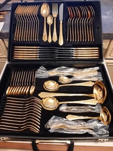 SBS Solingen Besteck Koffer 70-teilig, 23/24 Karat Vergoldet, Modell Wien - Bild 1 von 4