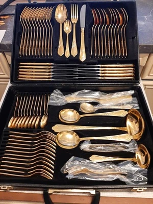 SBS Solingen Besteck Koffer 70-teilig, 23/24 Karat Vergoldet, Modell Wien - Bild 1 von 4
