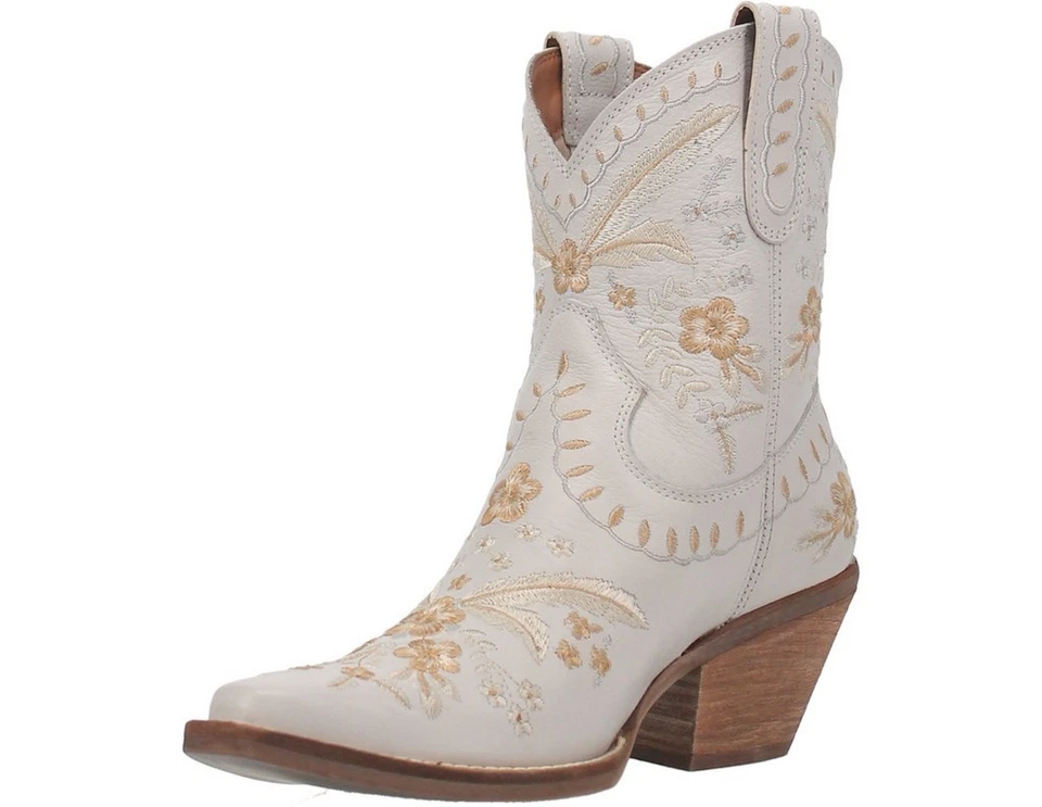 Dingo Womens DI748 White Primrose Pull On Block Heel Western Boot Size 8.5 M
