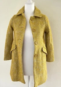 Mini Boden Coat Girls' Size 7-8 Yrs Wool Blend Yellow Tweed Button Down Pockets - Picture 1 of 6