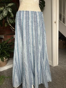 Per Una M&S Blue Linen Cotton Blend Skirt Size 12 L long Length Panelled - Picture 1 of 12