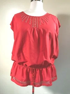 Top LANE BRYANT Talla Grande 26/28 Naranja Coral Cintura Elástica Cordón Recortado - Imagen 1 de 5