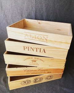 Clearance 5x Shallow WOODEN WINE BOXES - Crates - Vintage Hamper Home Storages - Picture 1 of 11