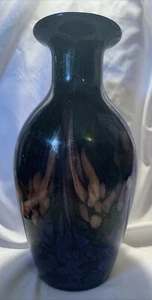 Art Glass Multicolor Hand Blown Metallic Black 9”1/4 Vase - Picture 1 of 7