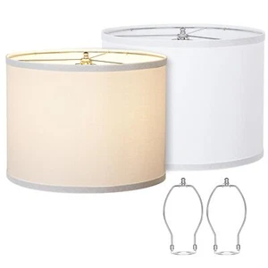 Lamp Shades Set of 2 Drum Lampshades 13" Top x 13" Bottom x 10" High with Spi... - Picture 1 of 6