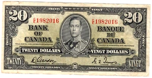 1937 Bank of Canada $20 Dollars Note - Gordon/Towers - C/E1982016 - VF - Picture 1 of 2