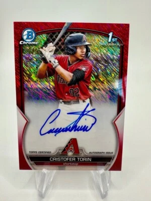 2023 Bowman Chrome Cristofer Torin 1st Bowman Red Shimmer Refractor Auto /5 - Image 1 of 3