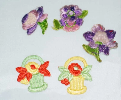 Vintage Stoffaufnäher Bestickt Applikationen Blumen Aufnäher 6 Stück - Bild 1 von 4