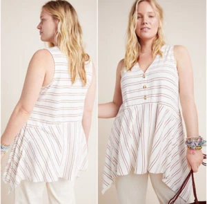 Anthropologie Maeve Alayne Tank Top XL Babydoll Tunika Preppy Cottage Y2K Streifen - Bild 1 von 11
