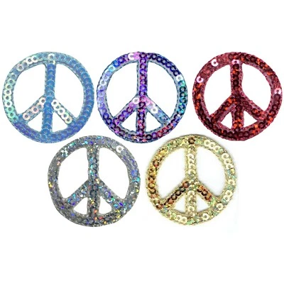 Peace Sign Applique Patch Set - Sequin, Multicolor Badges 1.5" (5-Pack, Iron on) - Image 1 of 4