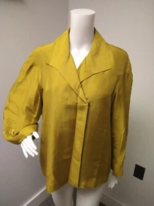Spiegel Silk Jacket Womens Yellow Sz 14 Embroidered Wide Arms Elegant Shacket - Picture 1 of 9