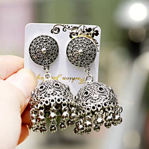 Mujeres Flor Tallada Borla Campanas Gota Gitana India Jhumka Pendiente Étnico Joyería - Imagen 1 de 12