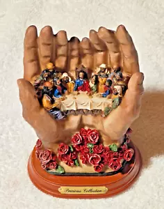 Das letzte Abendmahl Harz Gebet Hände Jesus mit 12 Aposteln Holzsockel - Bild 1 von 6