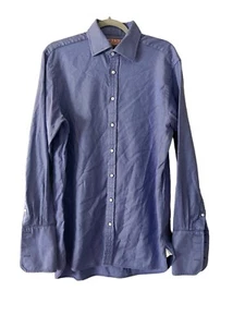Thomas Pink Button Shirt Mens Size 16-34.5 Prestige Blue Purple French Cuff - Picture 1 of 9