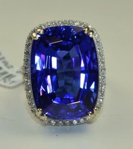 Tanzanite Stone 40.1CT in 925 Sterling Silver Ring With 2.3CT Shiny Diamond Ring - Picture 1 of 10