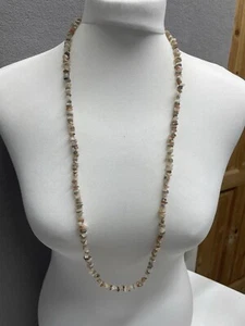 Peach & Grey Dyed Quartz Crystal Chip Long Necklace Festival Holiday Summer - Picture 1 of 7
