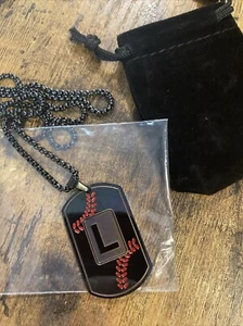 Baseball Initial L Letter Necklace Dog Tag for Men Boys Son Boyfriend - Picture 1 of 2