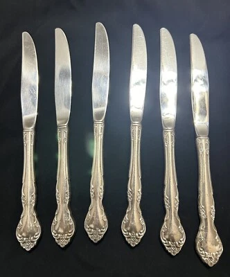 Lot Of 6 Oneida Affection Dinner Knives 9" Embellished Floral Handle - Image 1 of 4