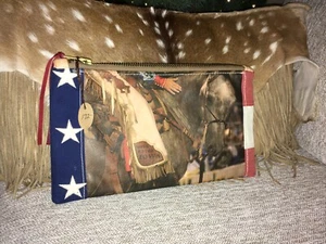 NWT $172 TOTEM SALVAGED Flag cowgirl clutch makeup bag boho western vintage - Picture 1 of 9