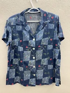 Womens Handmade Shirt Size Unknown Blue Floral Short Sleeve Button Up - Picture 1 of 9