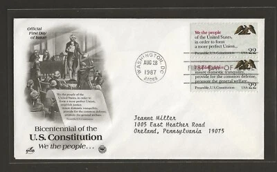 1987 US 22c Pair Bicentennial Of The U.S. Constitution FDC Scott #2359a - Image 1 of 2