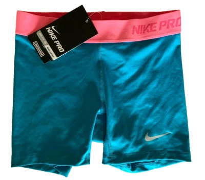 NEW NIKE PRO [M] Girl's 4'' Compression Yoga/Gym/Run Shorts-Blue/Pink 449369-423 - Image 1 of 3