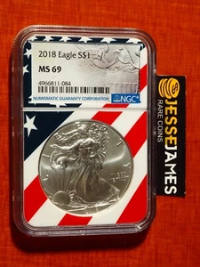 2018 $1 AMERICAN SILVER EAGLE NGC MS69 USA FLAG CORE - Picture 1 of 2