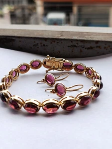 12.0 ct Oval Cut Ruby Tennis Woman Bracelet & Earring in 925 Sterling silver. - Picture 1 of 15