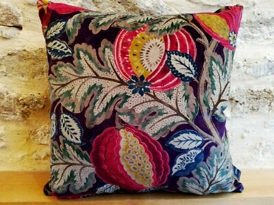 William Morris Sanderson Cantaloupe Grape Velvet Fabric & Purple Cushion Cover  - Image 1 of 4