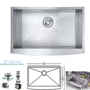 Country Farmhouse 304 Stainless Steel Single Bowl Apron Sink 16 gauge 27"x20" - Picture 1 of 3