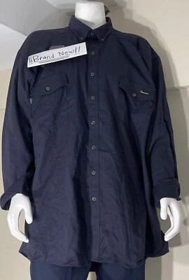 NEW Workrite FR Flame Resistant men's size 4XL Navy Blue Cotton Work Shirt J159 - Image 1 of 4