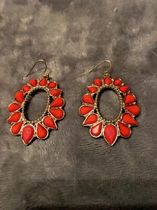 Ovale blutorange Ohrhänger mit Tropfen Steinen Bohemian Boho kostenloser Versand - Bild 1 von 4