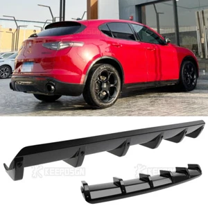 Gloss Black 6 Shark Fins Rear Diffuser Bumper Spoiler Lip For Alfa Romeo Stelvio - Picture 1 of 11