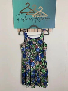 Ladies Darling Blue/green floral pattern skater summer dress size 10 - Picture 1 of 4
