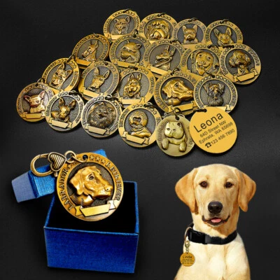 Personalised Dog Tags 18 Breeds 3D Patterns Pet Dog ID Name Collar Tag Engraved - Image 1 of 4