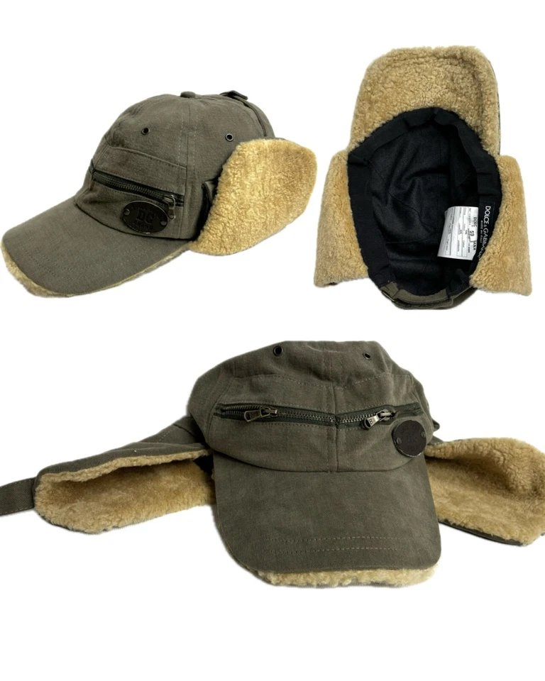 Archival 🔥 Dolce & Gabbana Military Khaki Men Cap Trapper Sheepskin Hat - Image 1 of 4