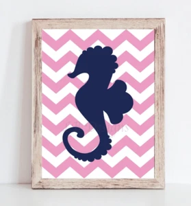 Girl Seahorse Nursery Print, Girl Nautical Nursery Decor 8x10 Unframed - Picture 1 of 2