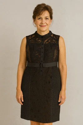 Nuevo Vestido Anthropologie Byron Lars Para Mujer 18W Encaje Floral Texturizado Funda con Cinturón Foto 1 de 4