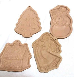 Vintage Brown Bag Cookie Art Stoneware Molds Angel Tree Snowman House set of 4 - Picture 1 of 6