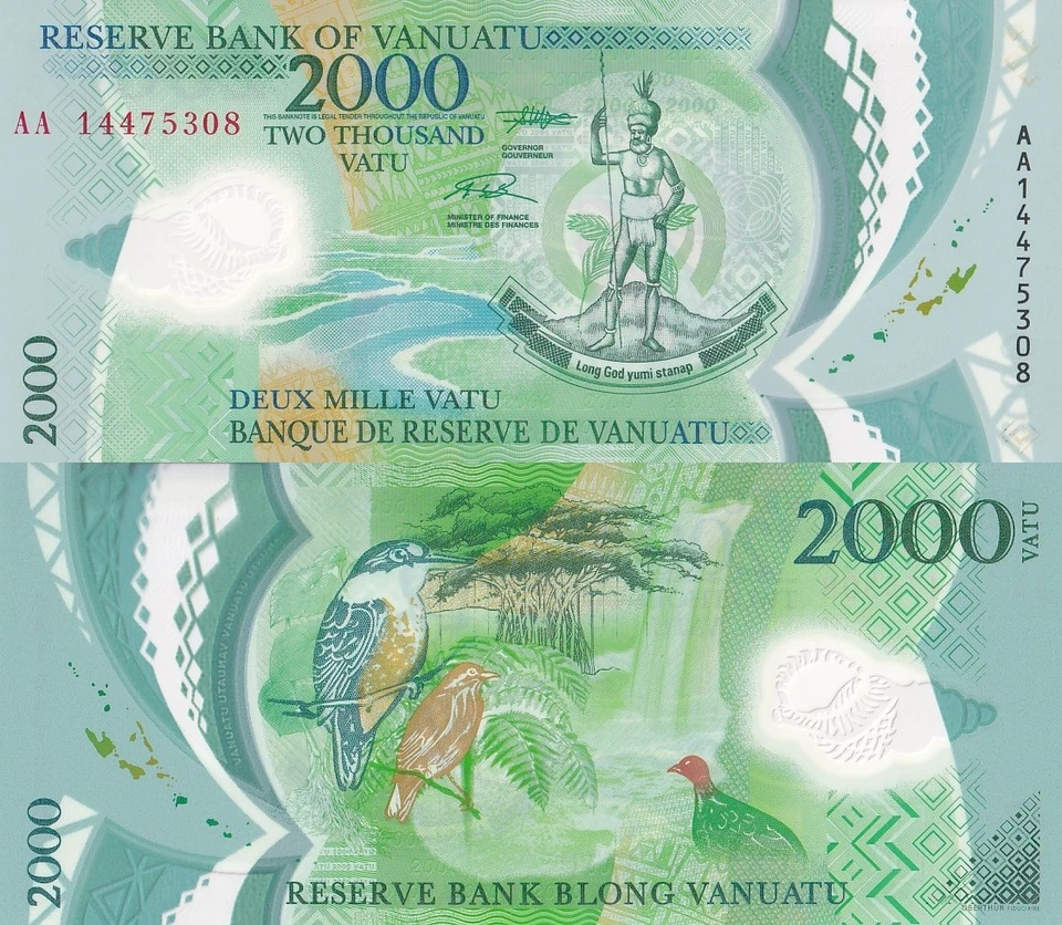 Vanuatu 2000 Vatu 2014 P 14 Polymer UNC AA First Prefix - Image 1 of 3