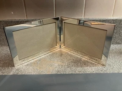 Milano Double Photo Silver Plate Picture Frame Mid Century Modern  4x6 photos - Image 1 of 4