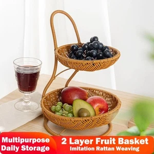 Handwoven Fruit Basket 2 Layer Storage Basket Home Kitchen - Picture 1 of 11